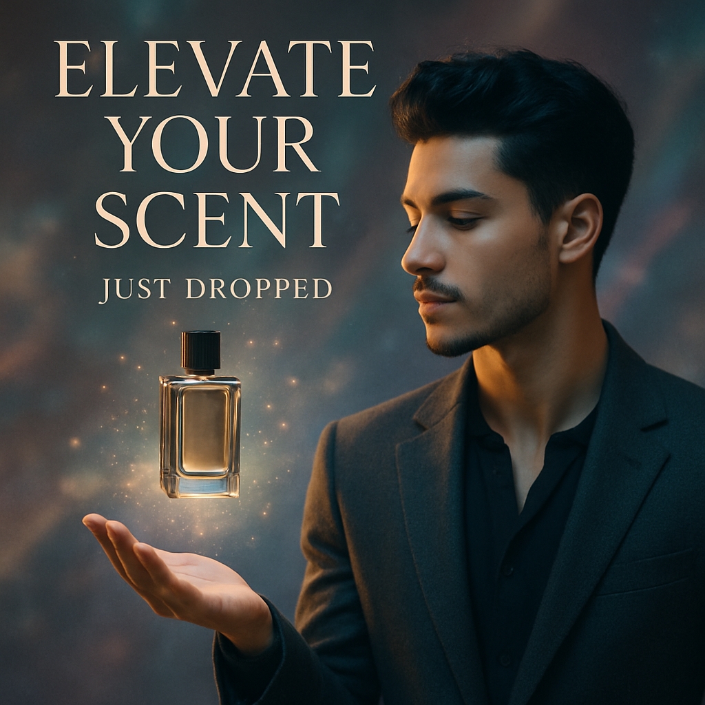 Sophisticated Perfume Advertisement Featuring Elegant Young Man Ads