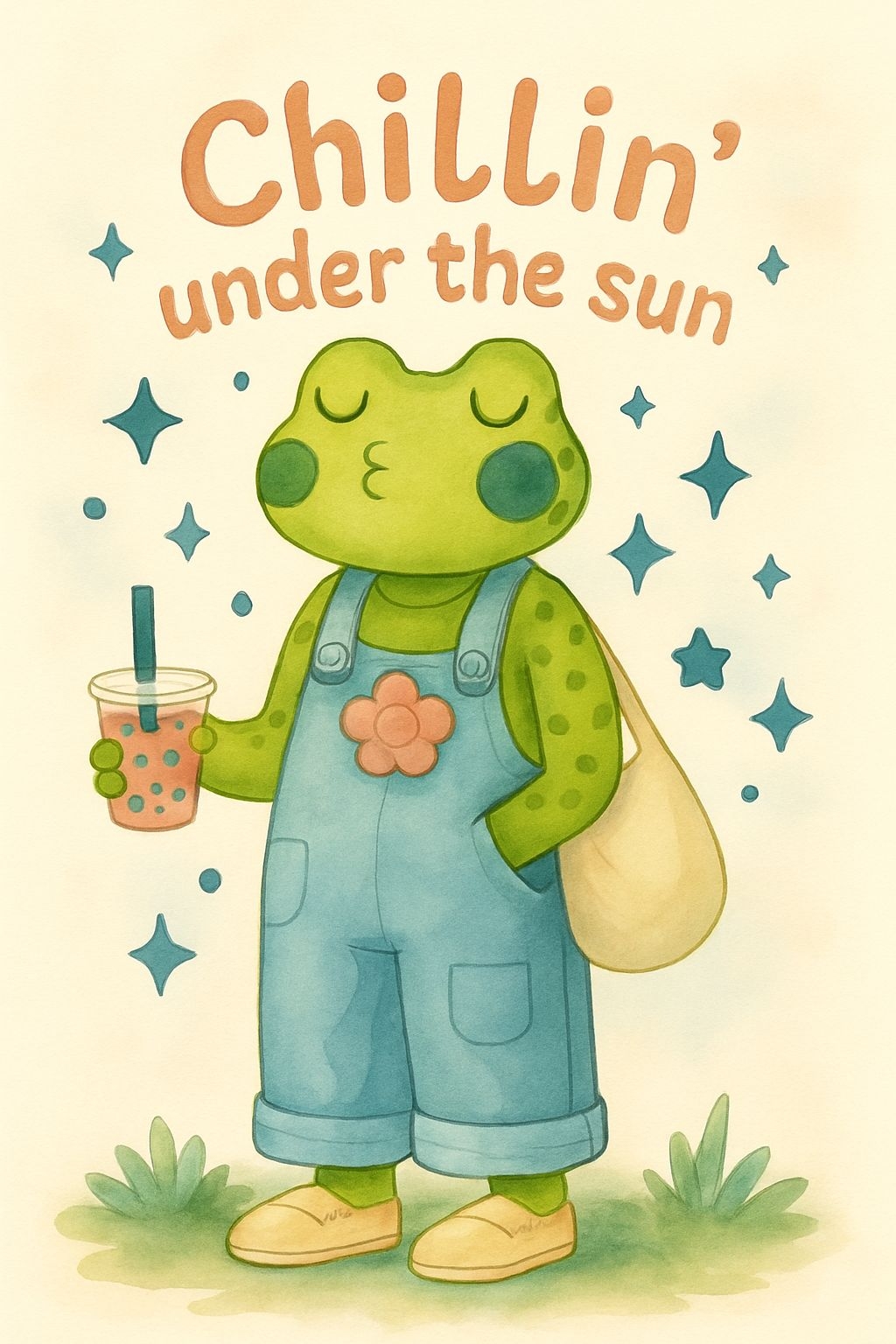 Cheerful Frog Chillin' Under the Sun Cartoon T-Shirt