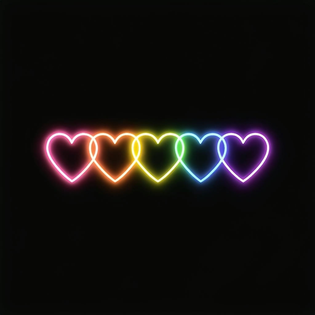 Neon Rainbow Heart Outlines Minimalist Art T-Shirt