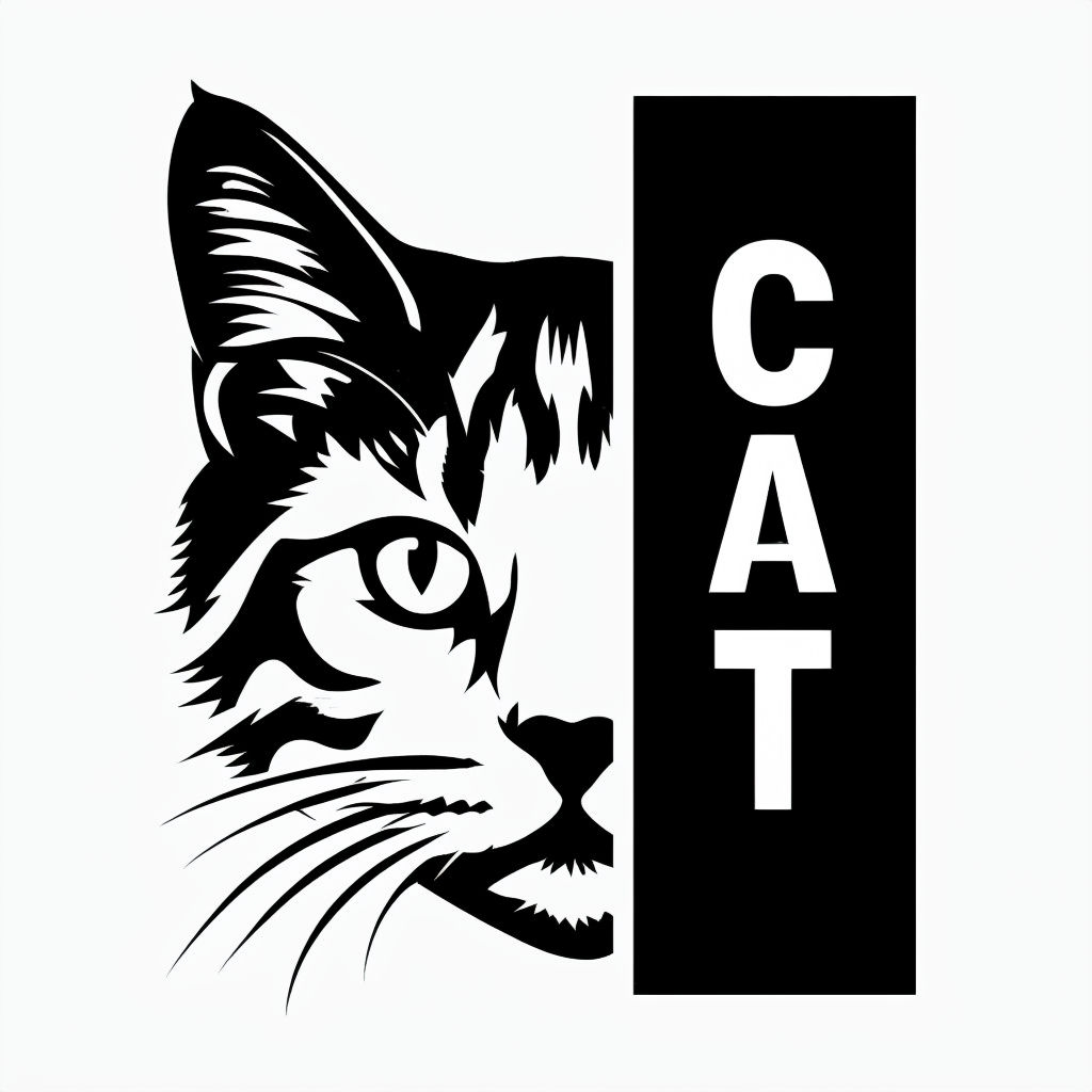 Stylized Black and White Cat Face Graphic T-Shirt