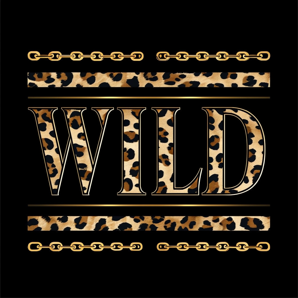 Wild Leopard Print Bold Text with Gold Chains T-shirt