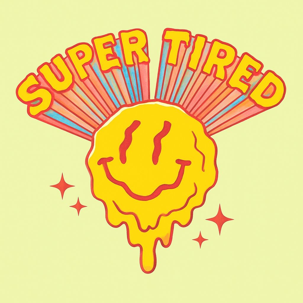 Vibrant Retro Super Tired Smiley Face T-shirt