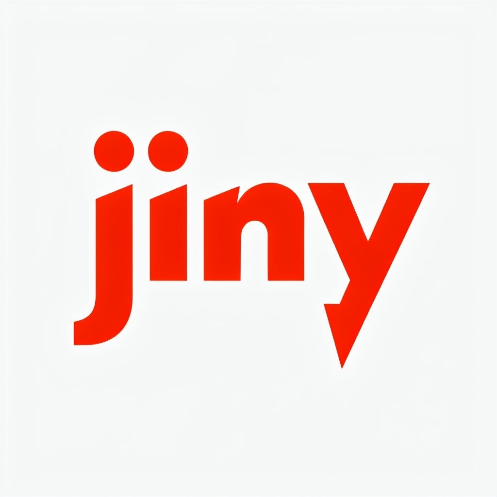 Bold Red Modern Jiny Logo Design on Clean White Background Logo