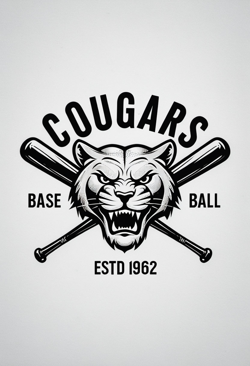 Vintage Monochrome Cougar Head Baseball Logo Design