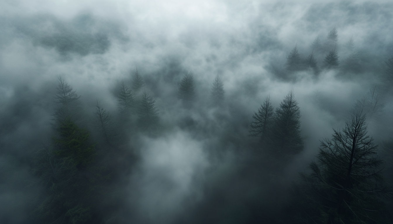 Misty Foggy Forest Background with Tall Trees and Atmosphere Virtual Backgrounds