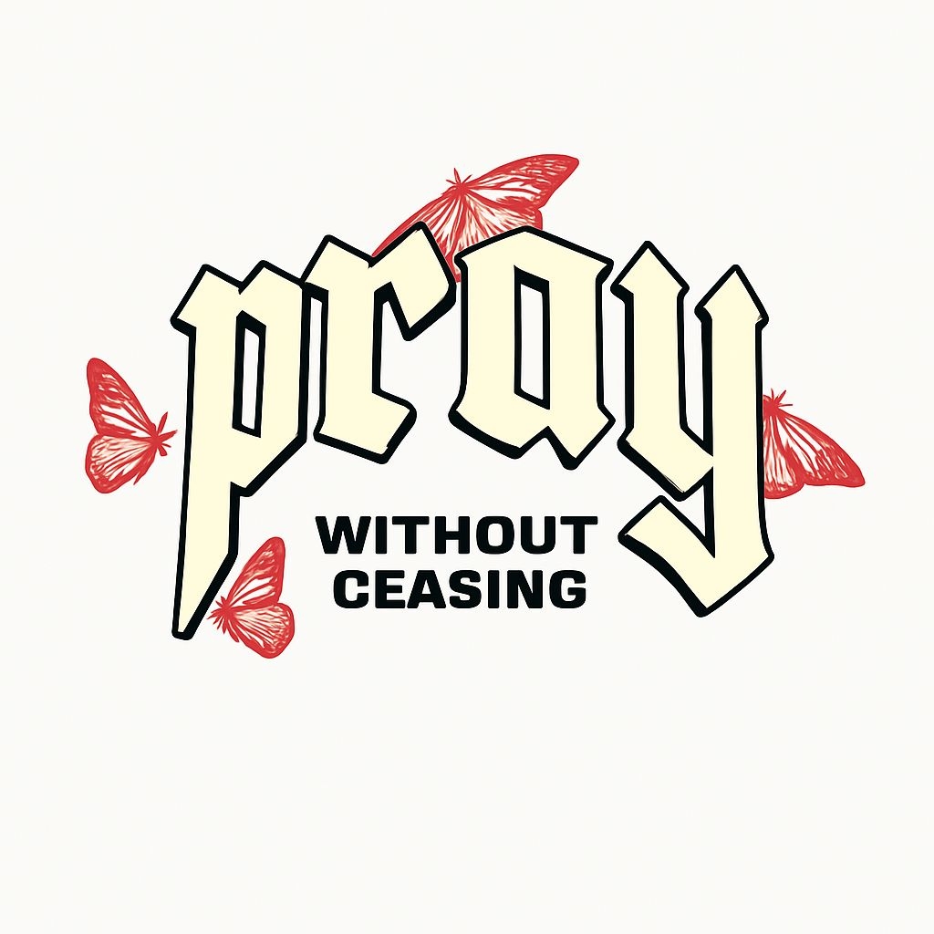 Inspirational Gothic 'Pray' Design with Red Butterflies Mug