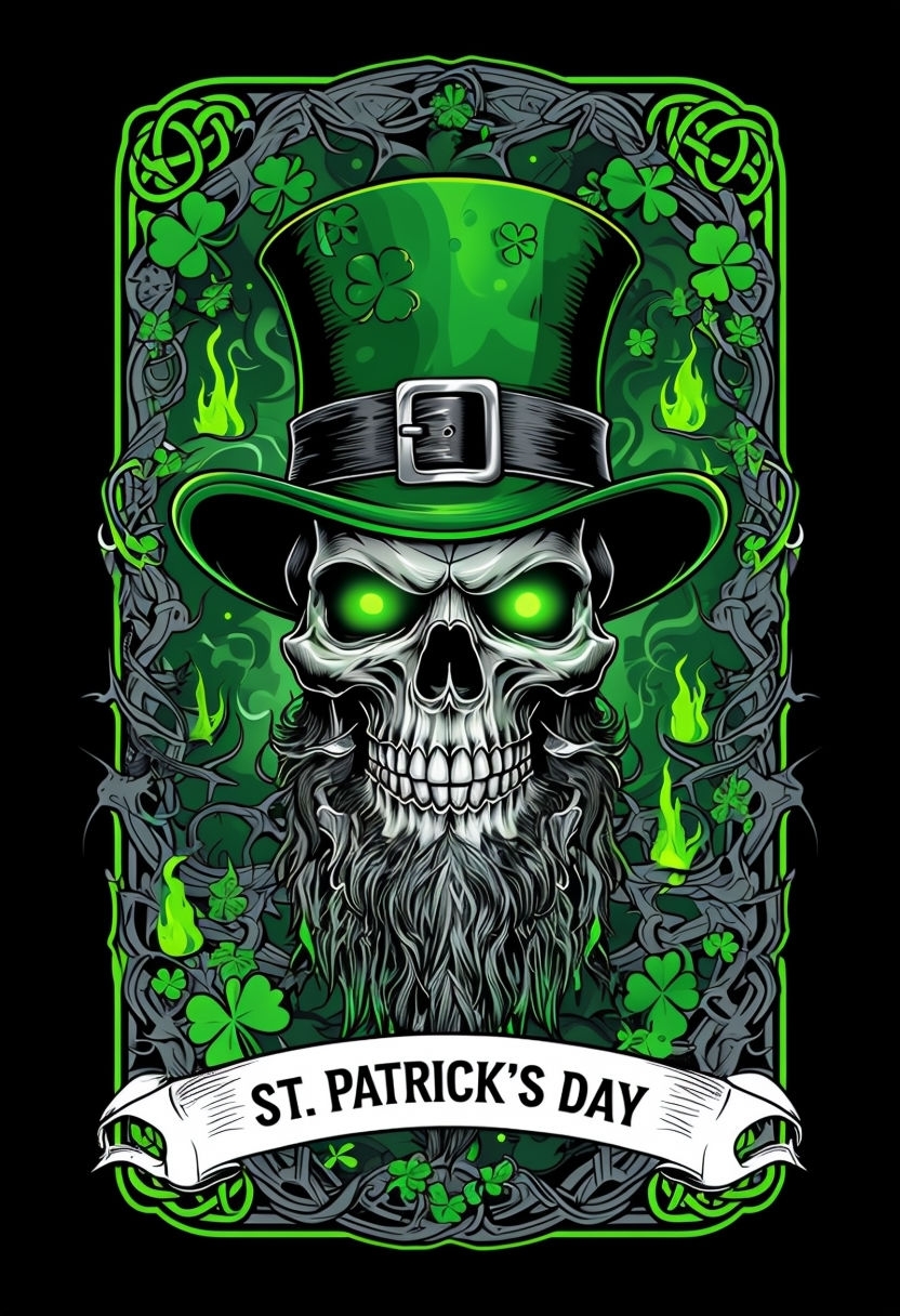 Eerie Skull with Leprechaun Hat St. Patrick's Day T-Shirt