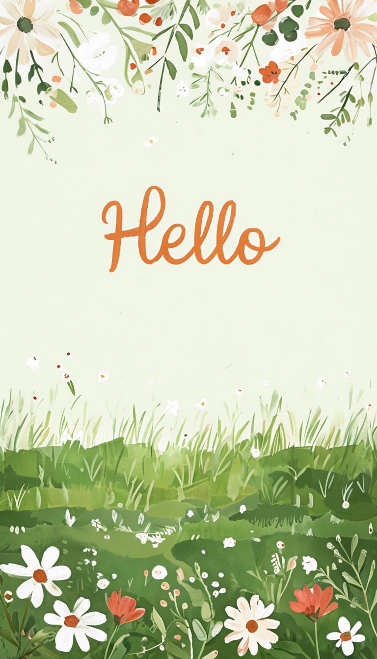 Cheerful Nature-Inspired Hello Greeting Card Illustration Social Media Post