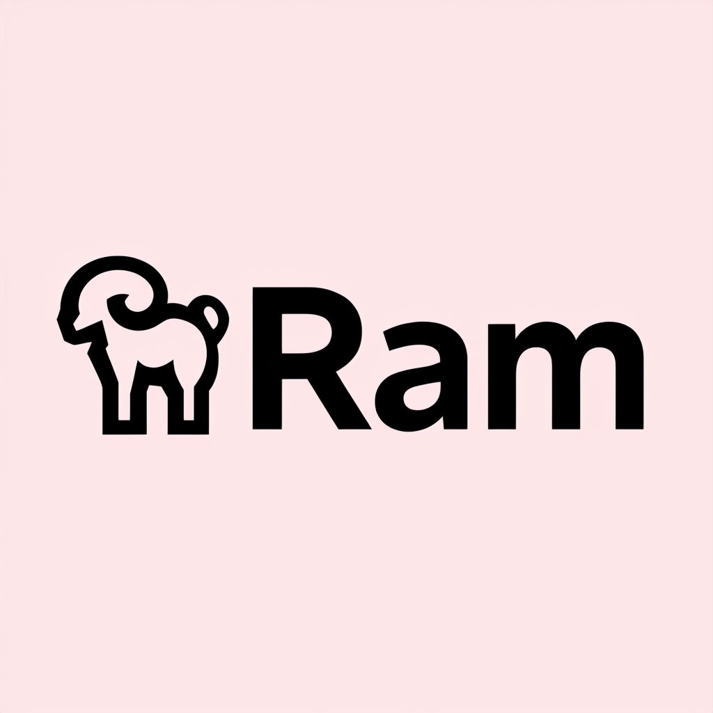 Stylish Minimalist Black Ram Logo on Light Pink Background