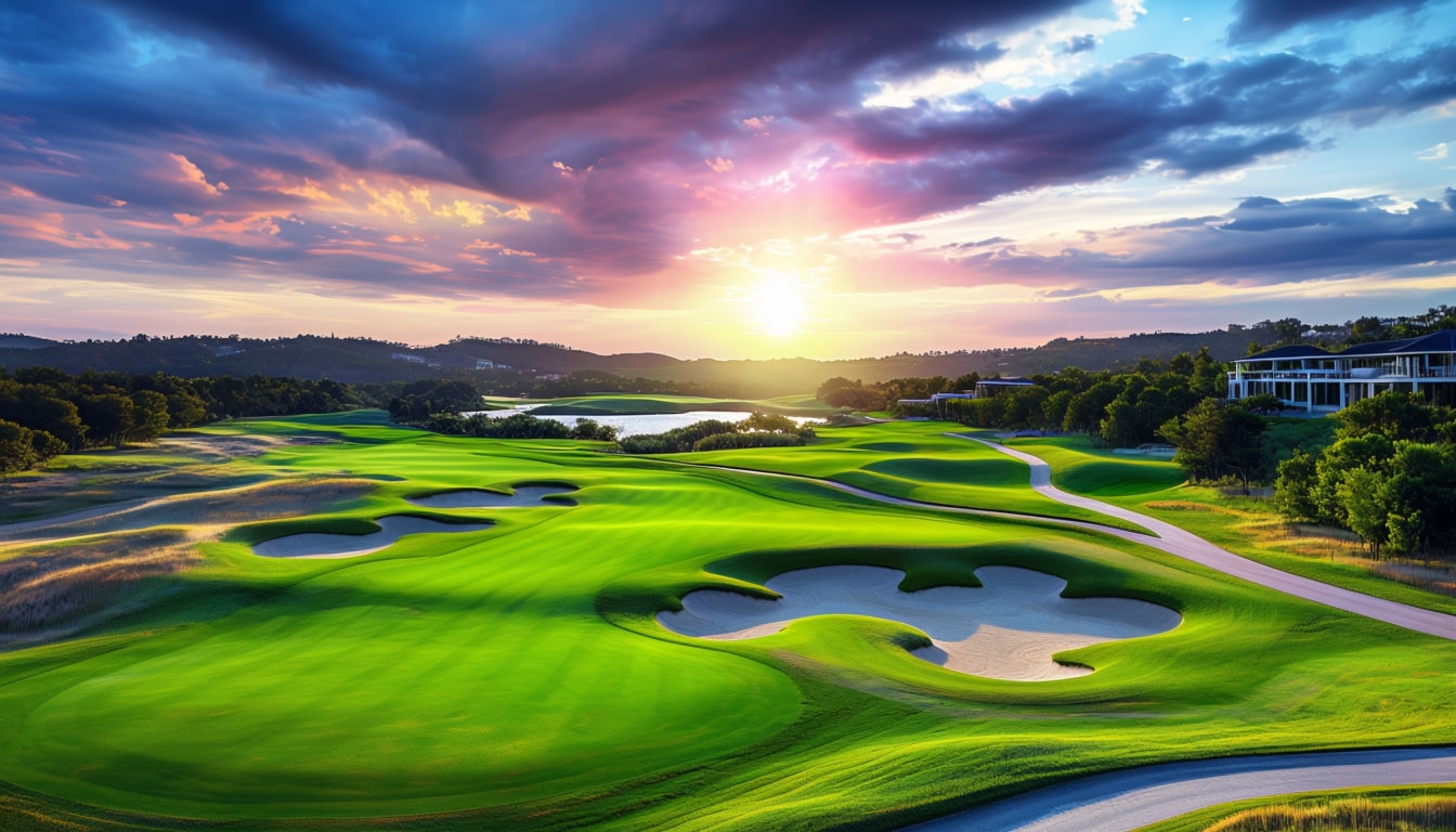 Serene Sunset Golf Course Landscape Virtual Background