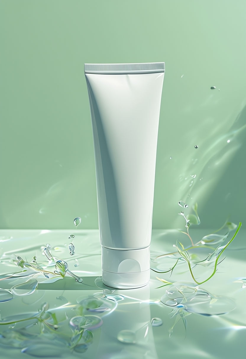 Photorealistic Blank Cosmetic Tube with Fresh Water Droplets Mockup