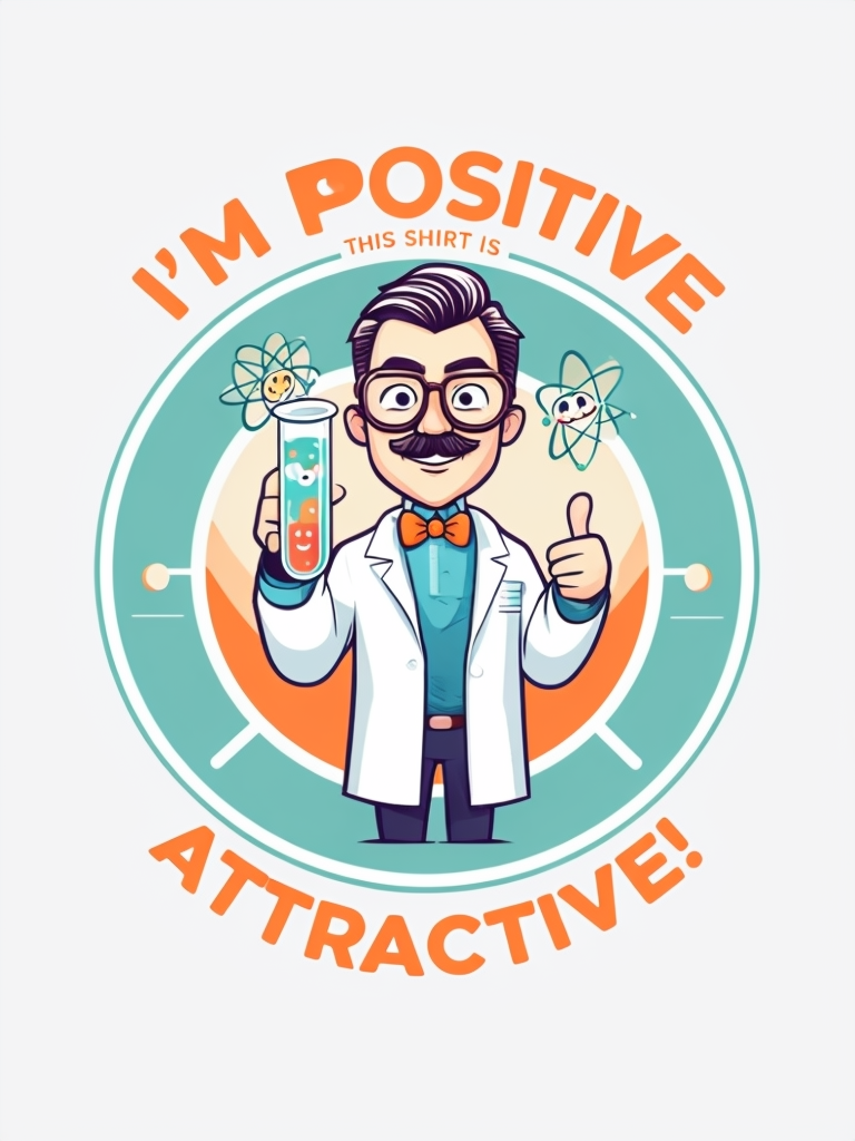 Cheerful Scientist Cartoon in Positive T-Shirt Design