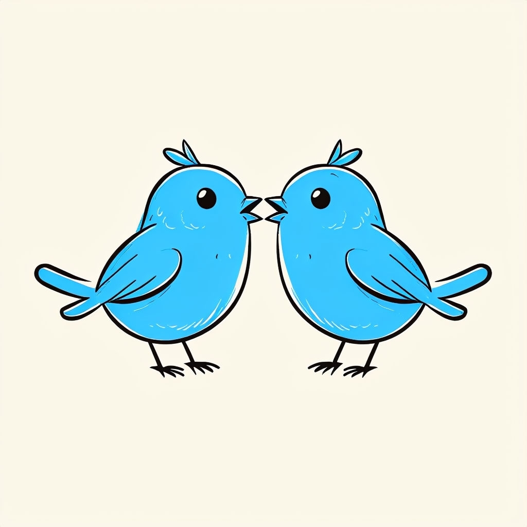 Playful Sky Blue Cartoon Birds Facing Each Other T-Shirt