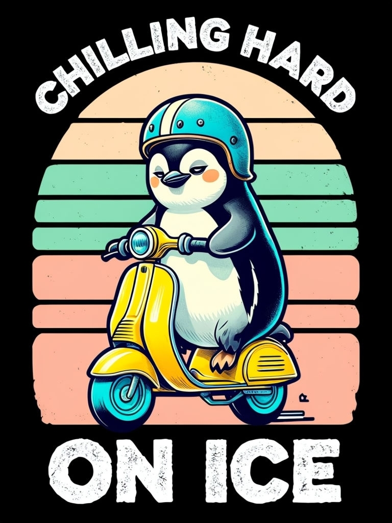 Charming Vintage Penguin Scooter Ride T-Shirt