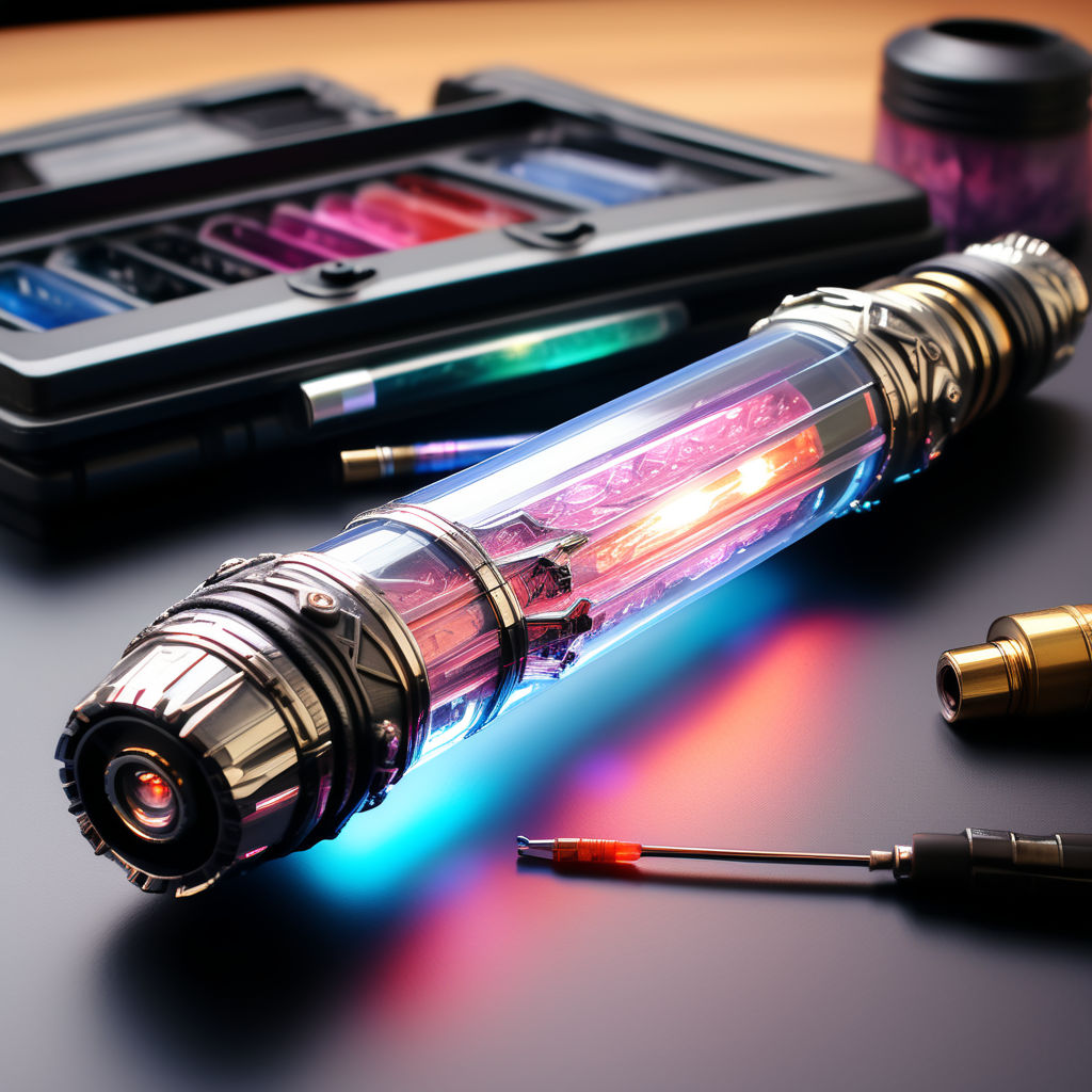 Hyper-detailed watercolour image of a lightsaber hilt made of crystals