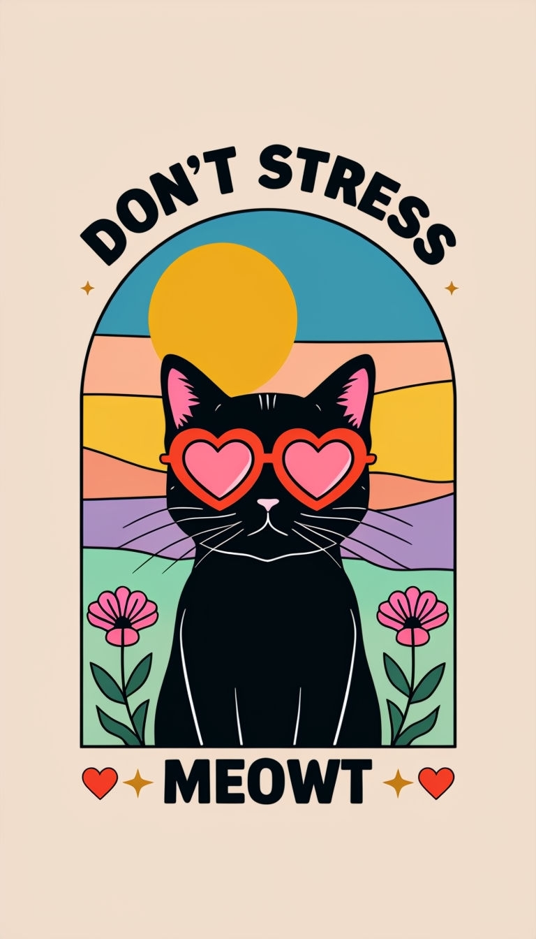Whimsical Black Cat with Sunglasses 'Don't Stress' Phone Case Cover