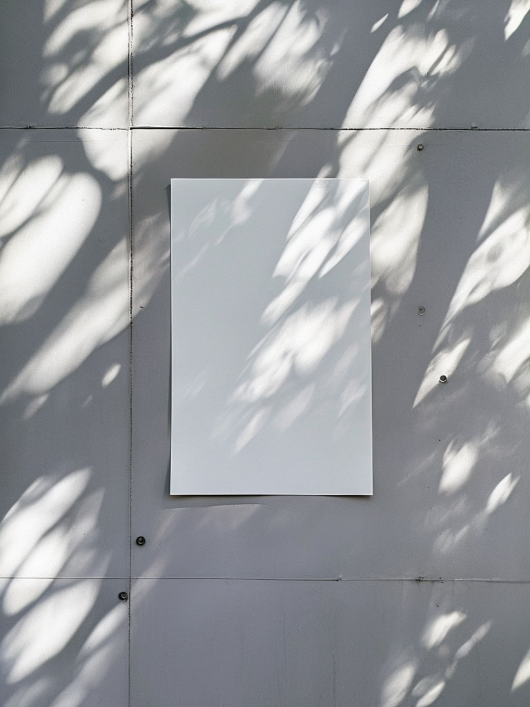 Minimalist White Paper on Gray Wall with Natural Light Mockup