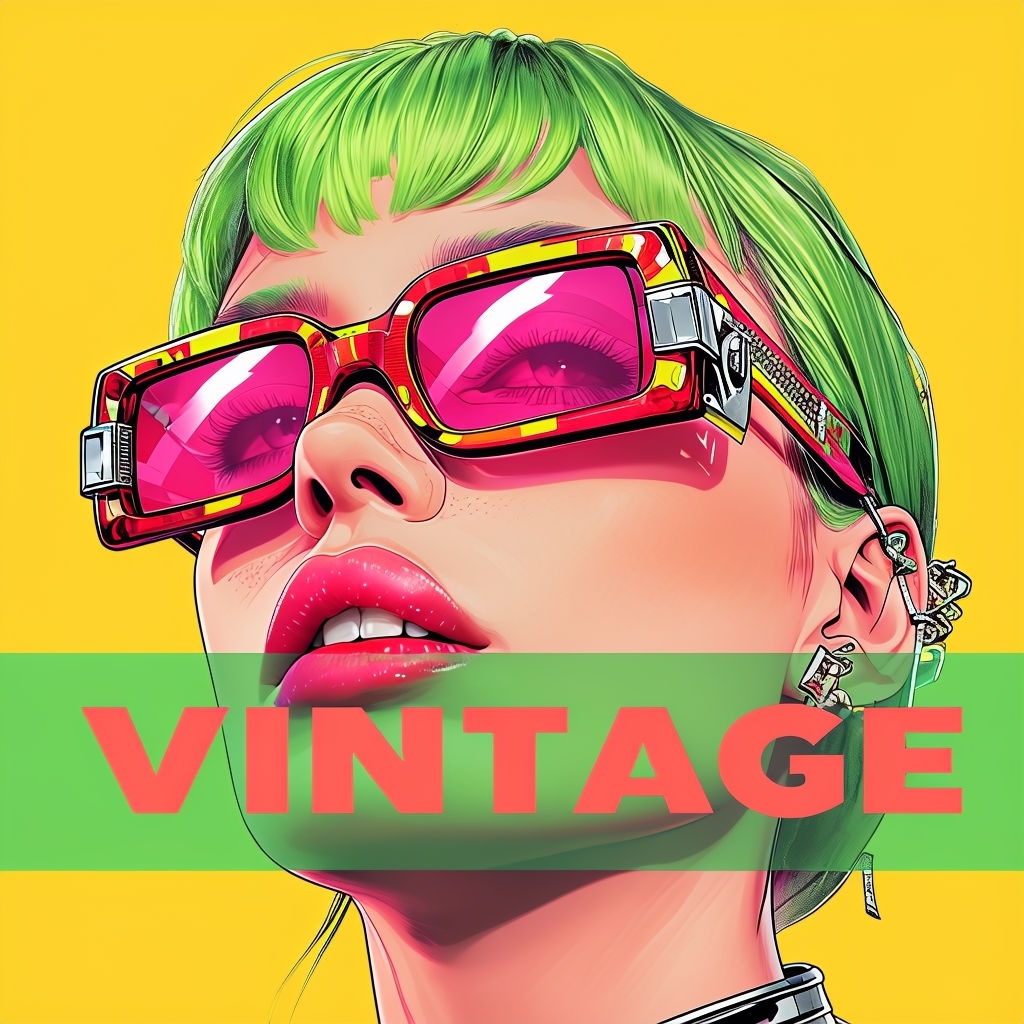 Vibrant Retro-Futuristic Face Illustration with Sunglasses Spotify Album Cover