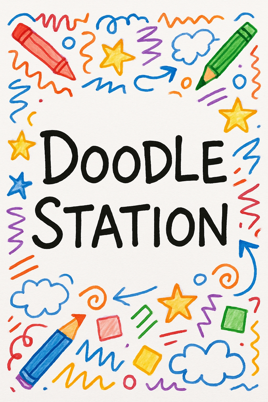 Colorful Doodle Station Handwritten Illustration Event Sign