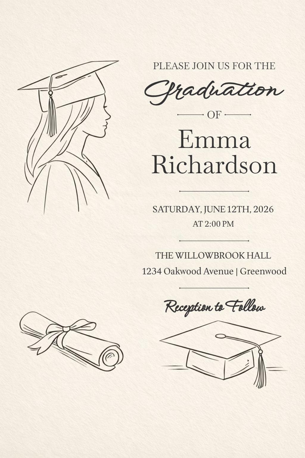 Elegant Graduation Invitation Card with Minimalist Design