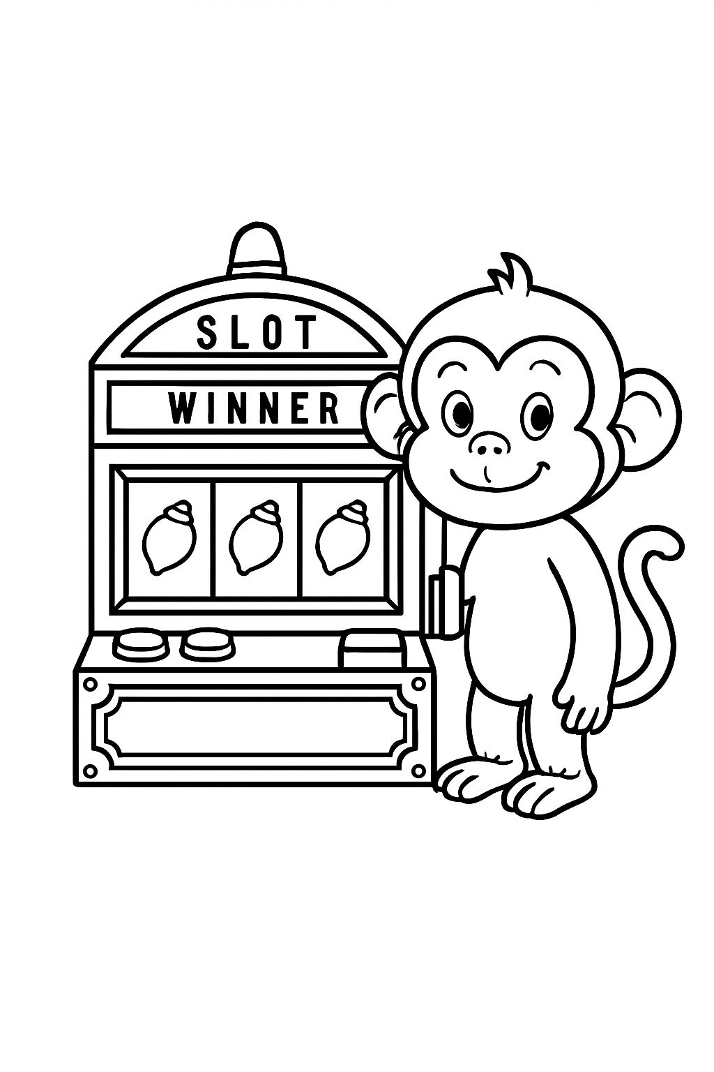 Playful Cartoon Monkey Next to Slot Machine Coloring Page