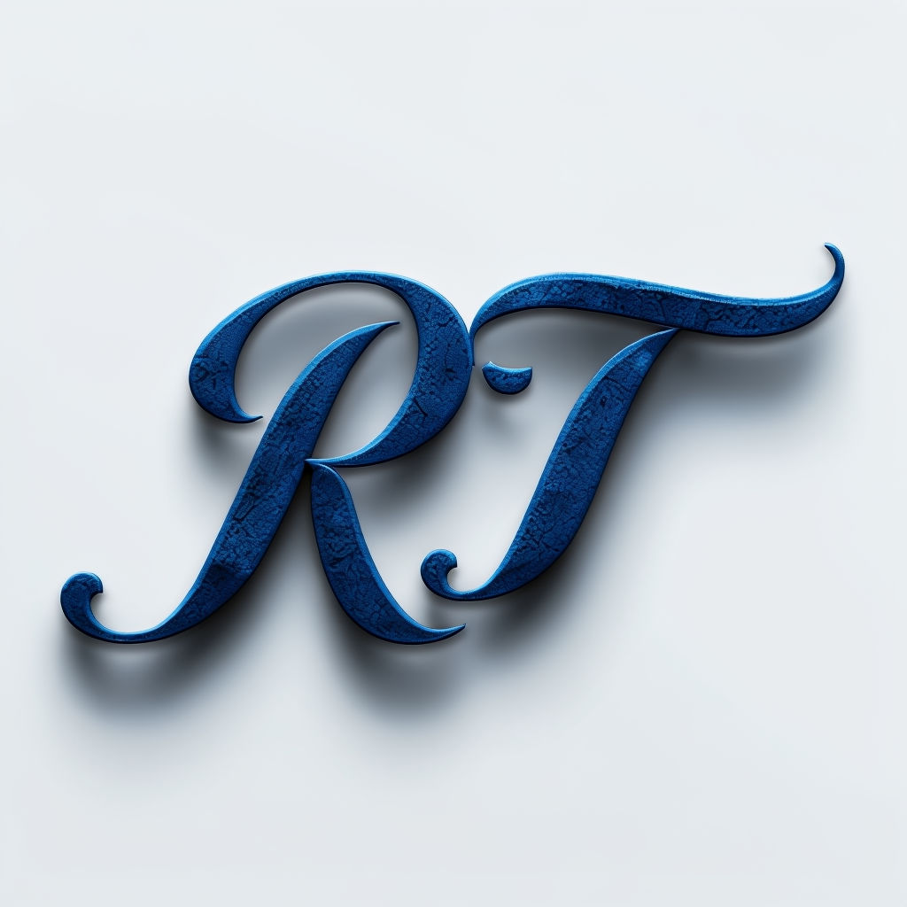 Elegant Blue RT Monogram Design on Light Gray Background Art