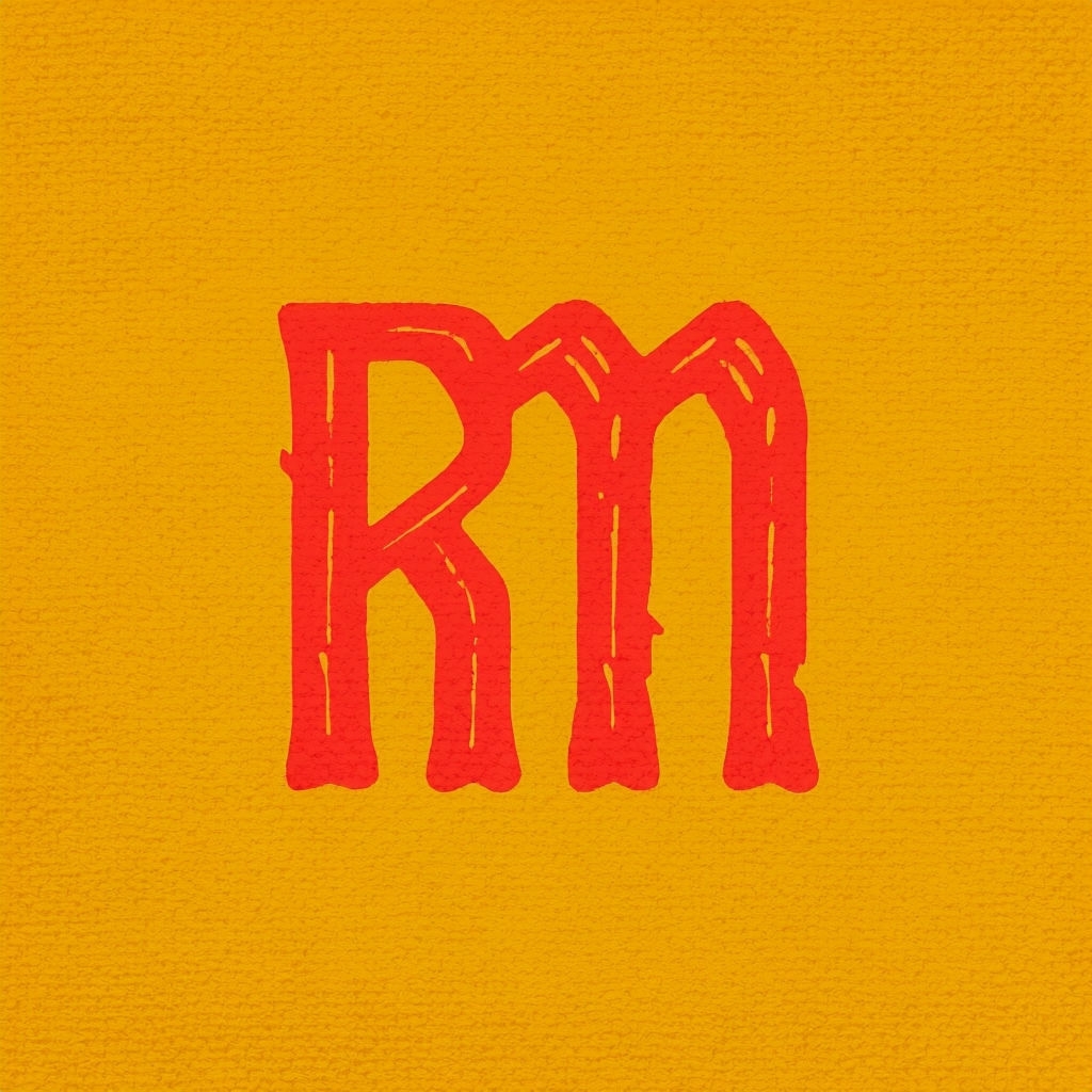 Bold Brick Red RM Monogram Logo on Textured Yellow Background Monogram