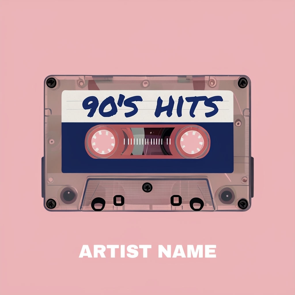 Retro 90s Audio Cassette Tape Illustration for Album Cover