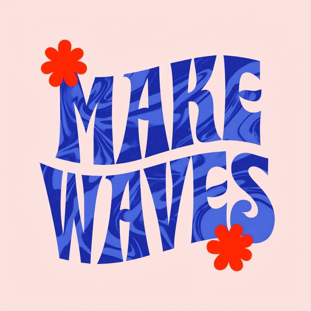 Make Waves Retro Typography Design on Peach Background T-Shirt
