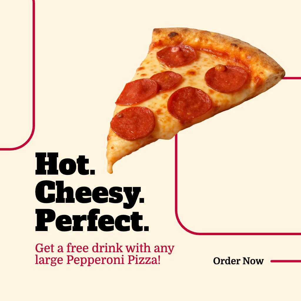 Delicious Pepperoni Pizza Promotion with Bold Text Instagram Post