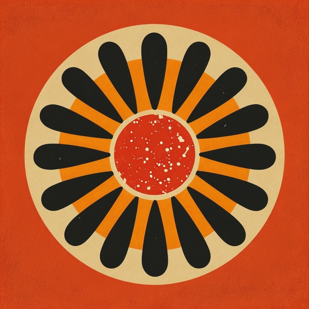 Retro-Inspired Vintage Floral Sun Motif Art Design