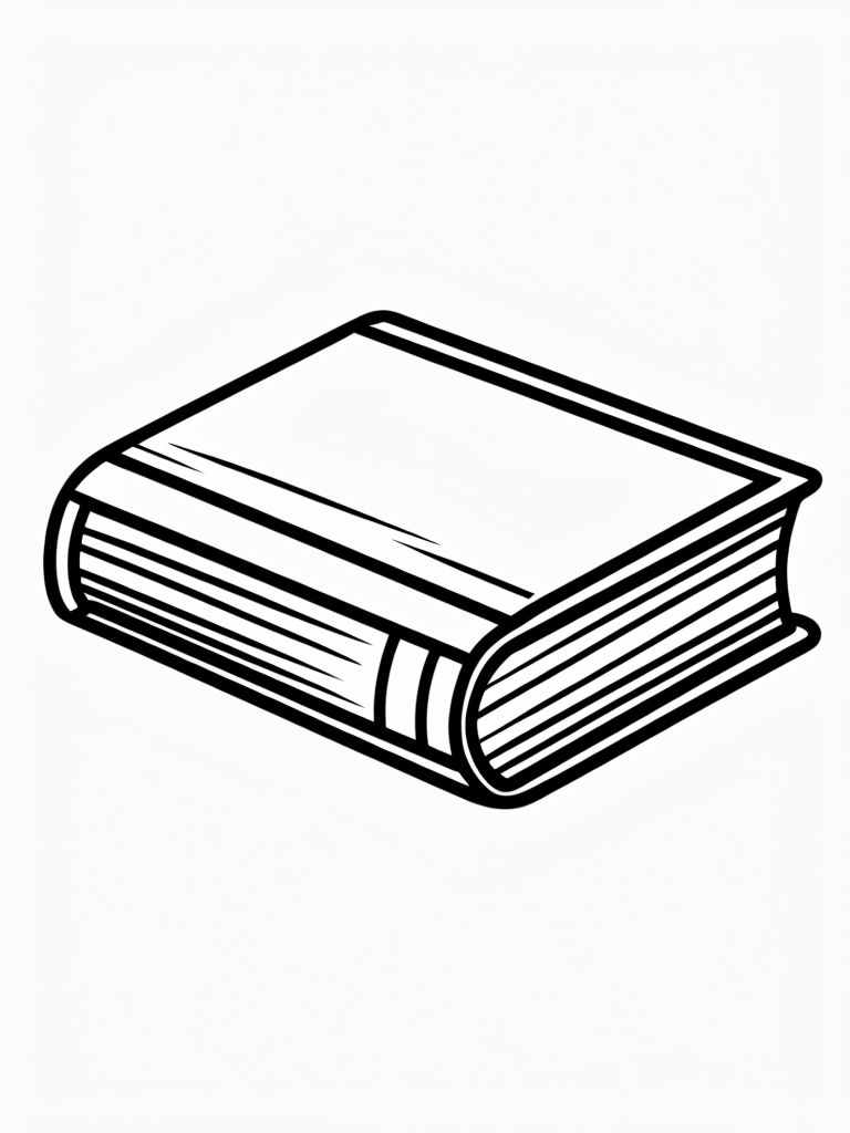 Simple Black and White Line Drawing of a Closed Book Coloring Book Page