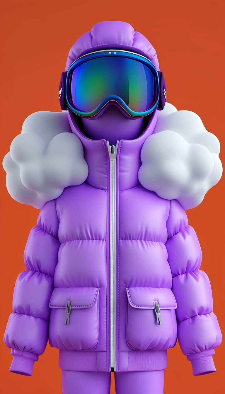 Whimsical 3D Lavender Jacket Character with Blue Goggles Art