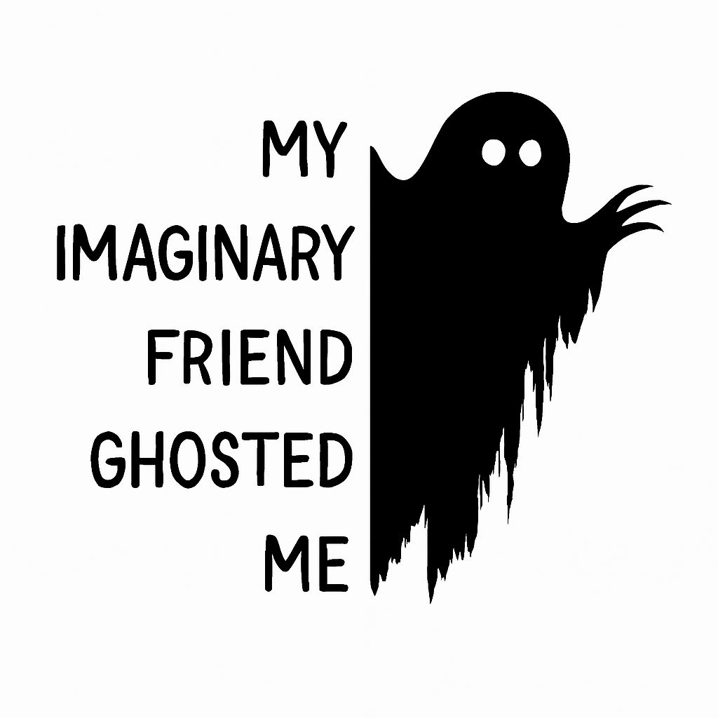Eerie Black Ghost with Text 'My Imaginary Friend Ghosted Me' Sticker