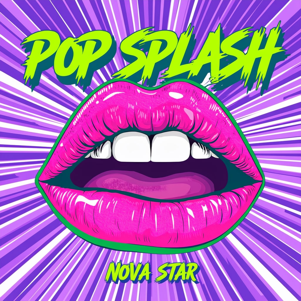 Vibrant Pop Art Lips with 'POP SPLASH' and 'NOVA STAR' Design Sticker