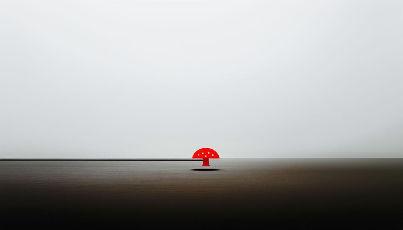 Minimalist Landscape with Red Mushroom Cap Virtual Background