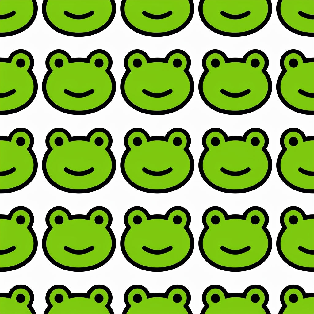 Playful Lime Green Cartoon Frog Faces Seamless Pattern