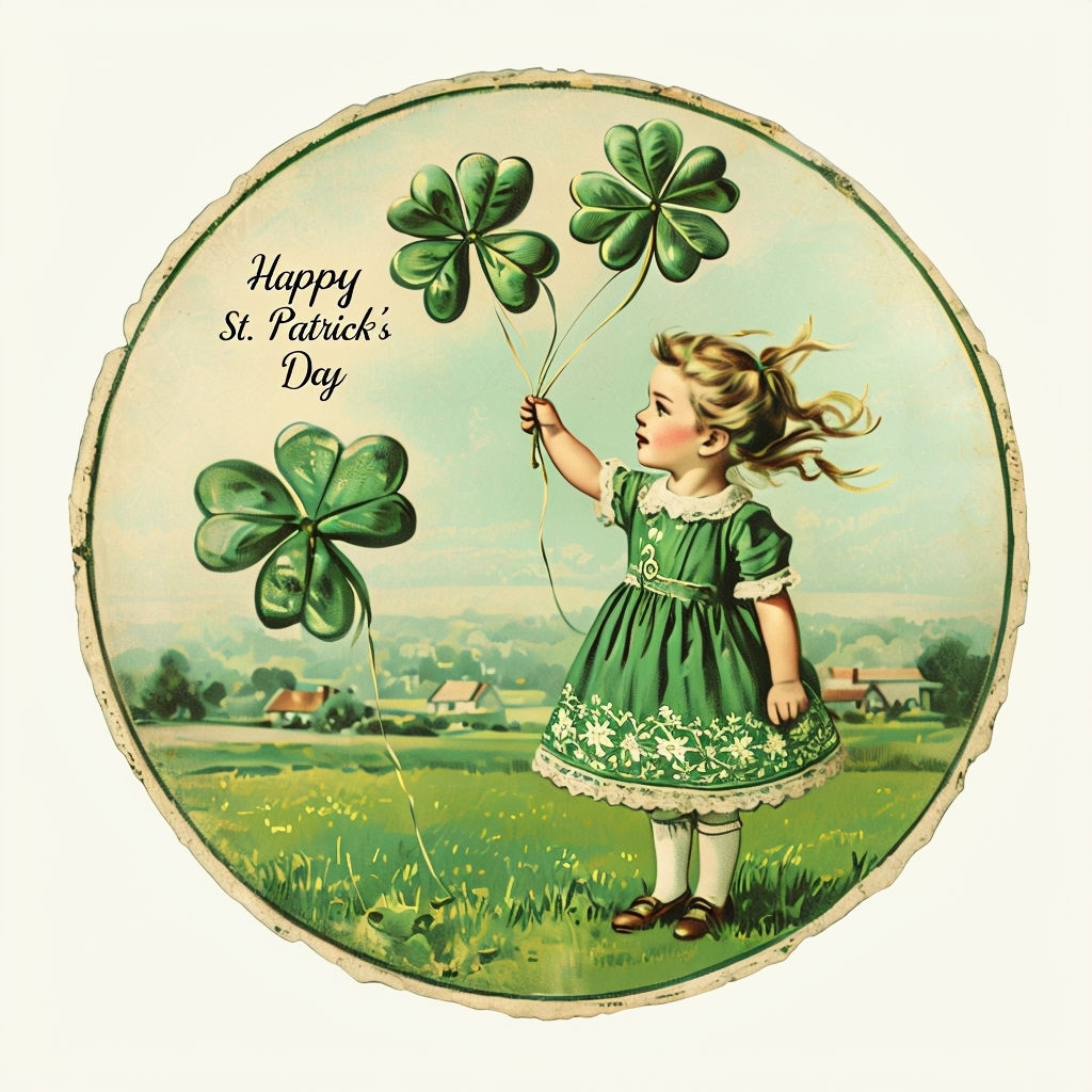 Vintage St. Patrick's Day Girl with Shamrocks Illustration Mug