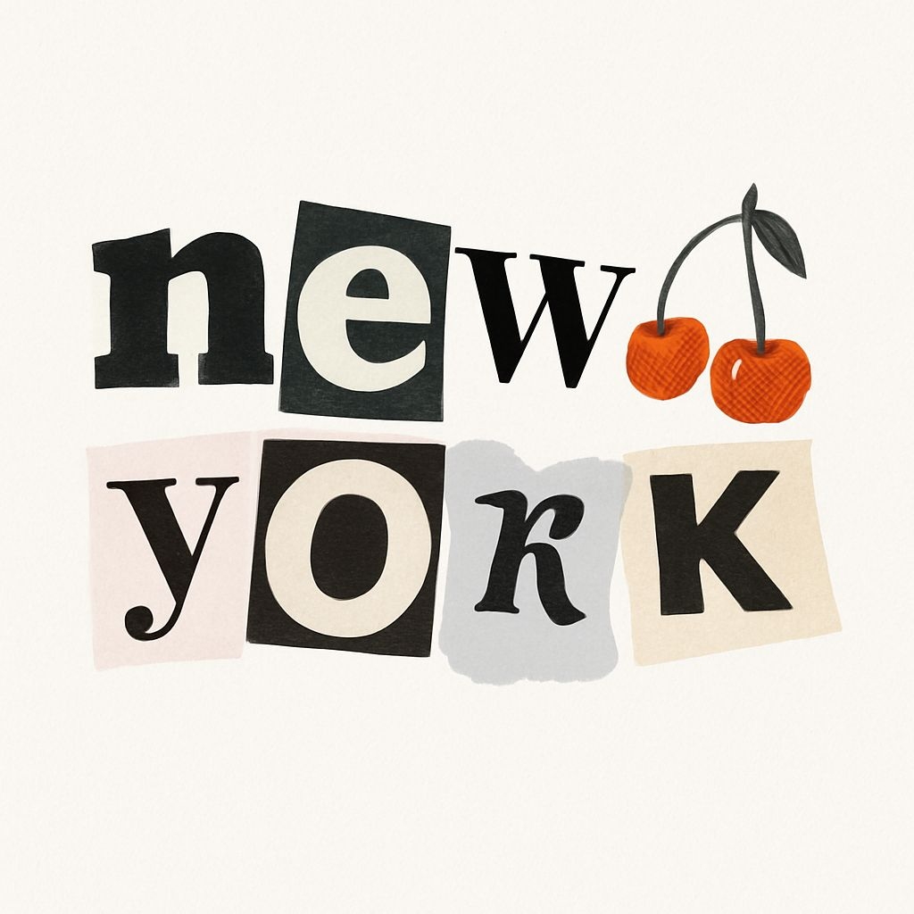Modern New York Typography Collage with Cherries Sticker