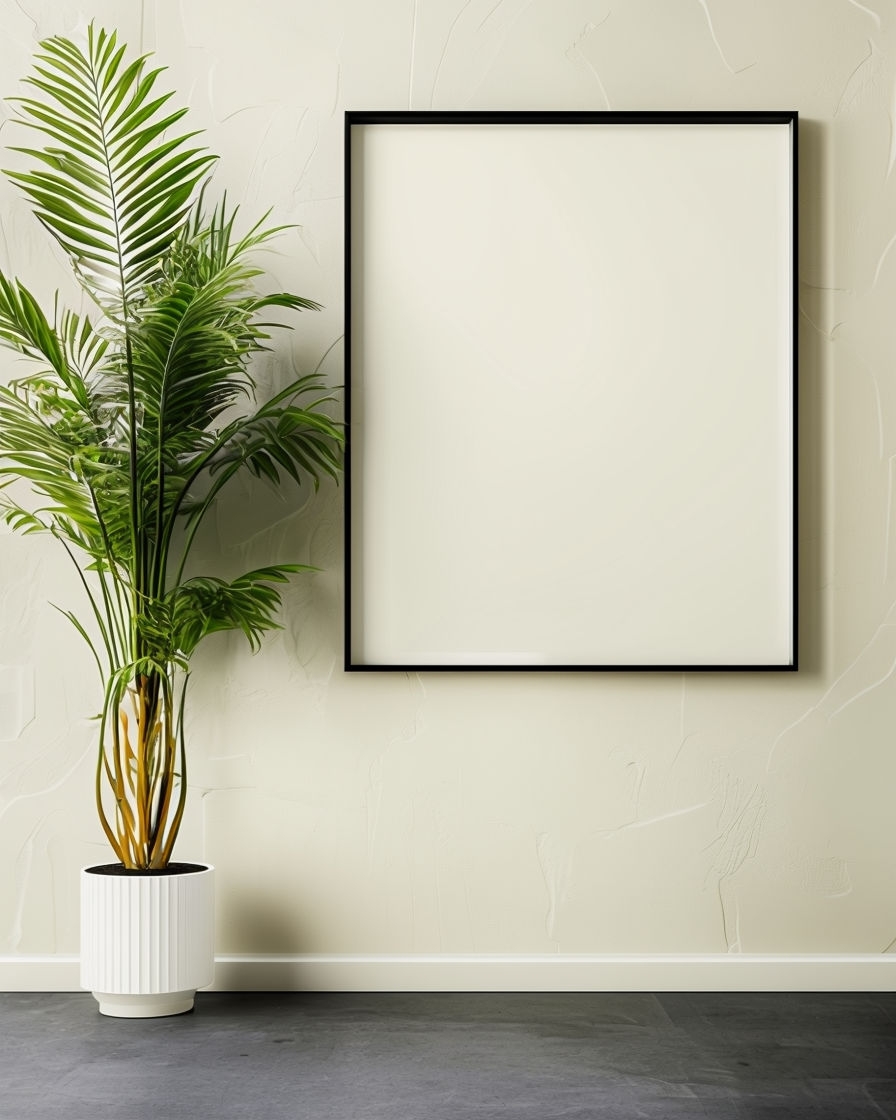 Minimalist Interior Scene with Canvas and Palm Plant Mockup