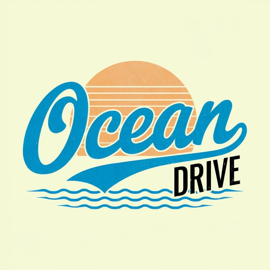 Retro Ocean Drive Apparel Logo Design with Surf Beach Vibe