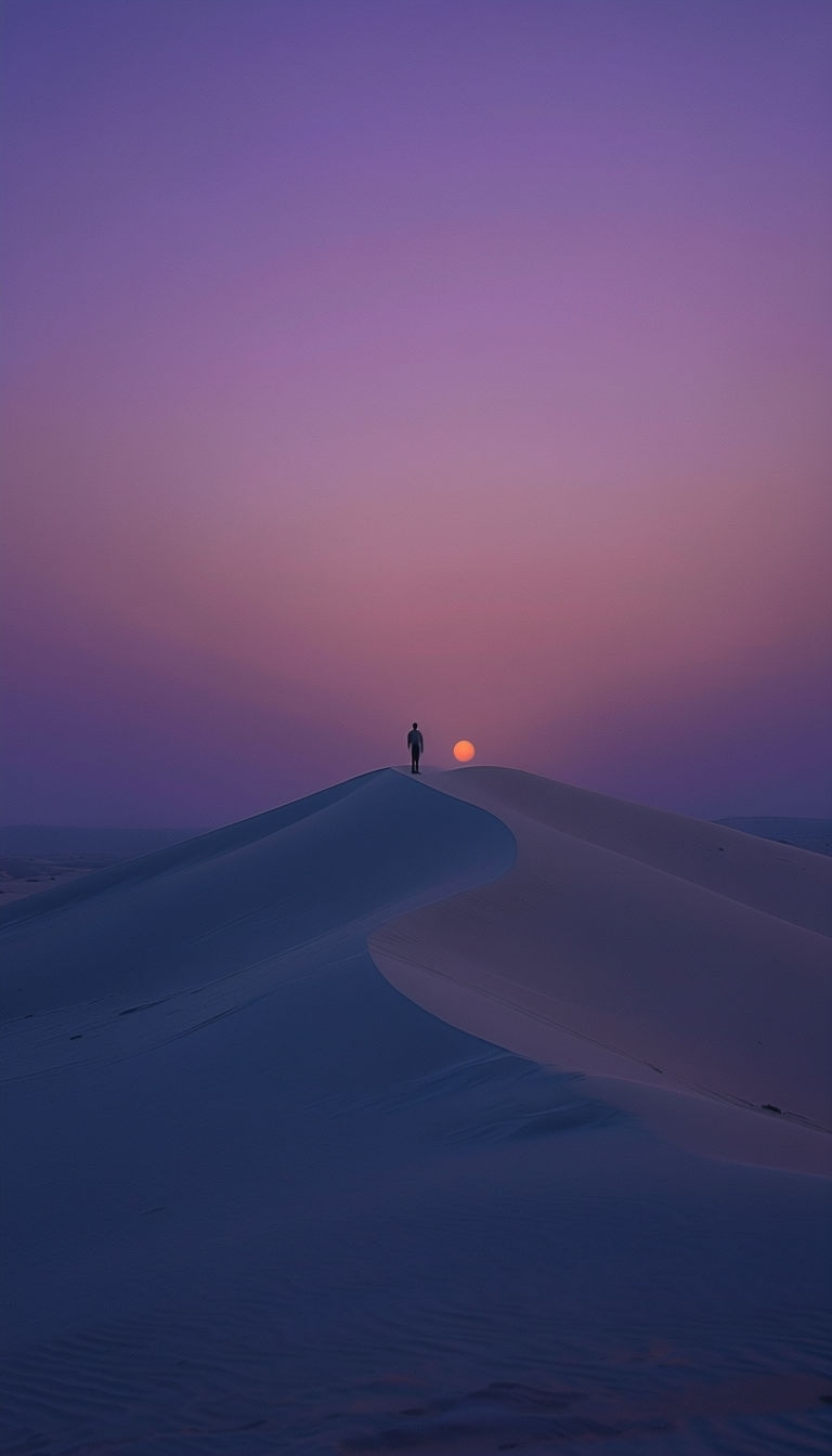 Serene Twilight Landscape with Solitary Figure Mobile Wallpaper