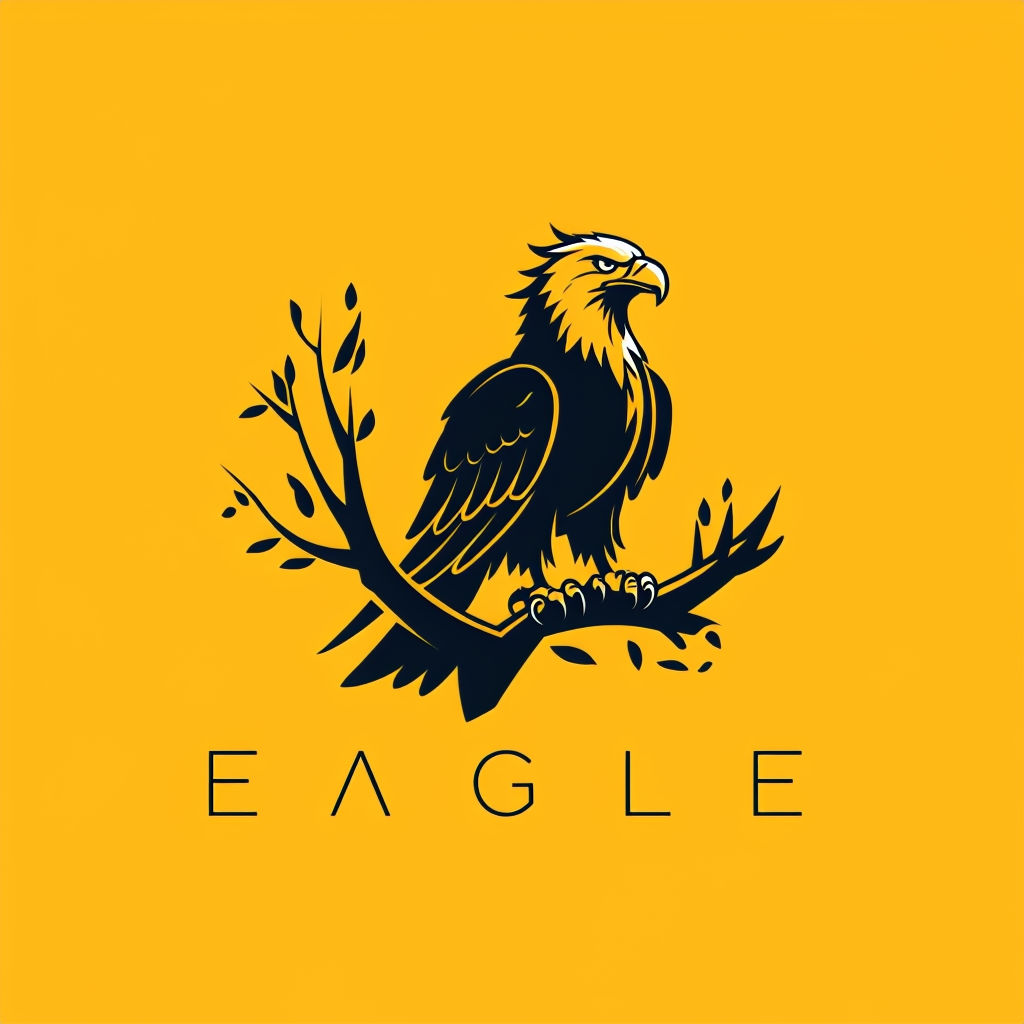 Navy Blue Eagle Illustration on Bright Yellow Background Art