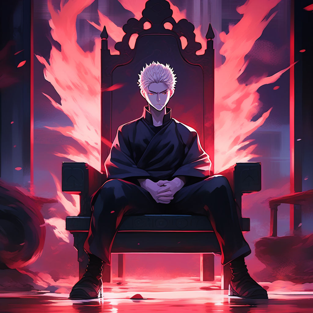 Sukuna from jujutsu kaisen smiling sitting on a throne in gl... by ...