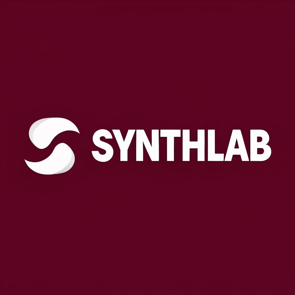 Minimalist White SYNTHLAB Logo Design on Deep Maroon Background Logo