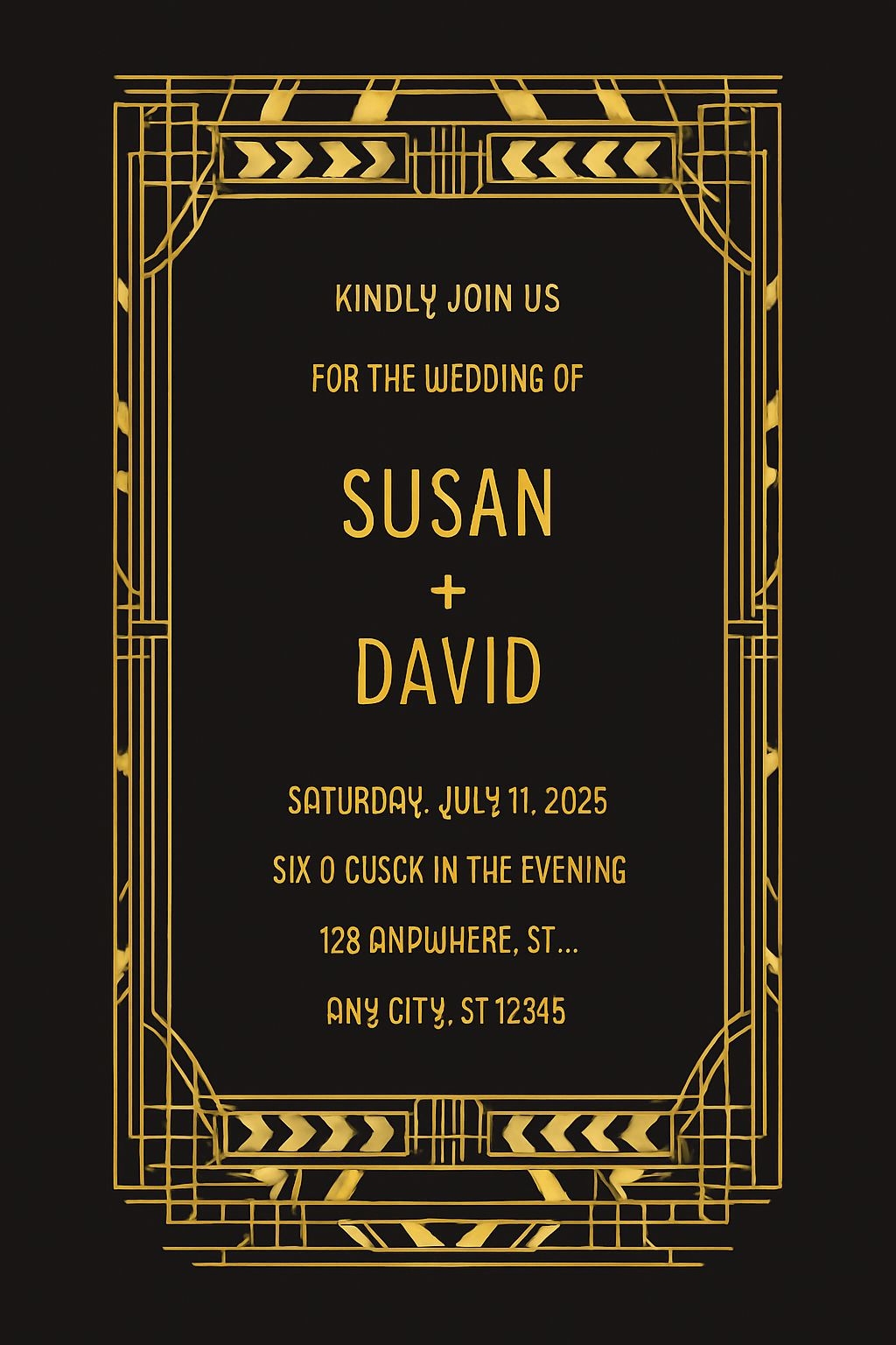 Elegant Art Deco Wedding Invitation Card with Gold Accents