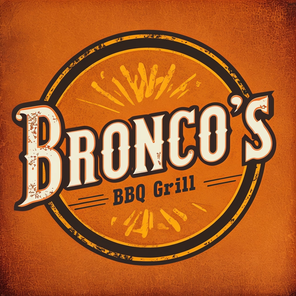 Retro Bronco's BBQ Grill Logo with Vintage Textured Design