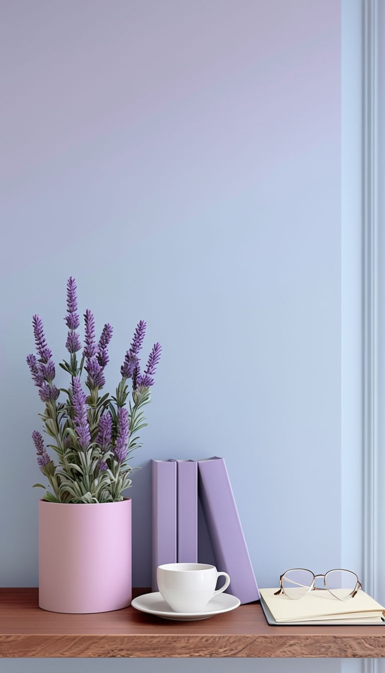 Tranquil Minimalist Still Life with Lavender and Books Mobile Wallpaper