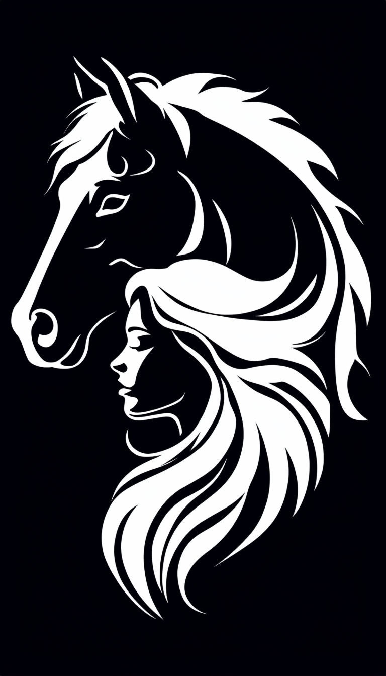 Elegant Woman and Horse Silhouette Art for Mobile Wallpaper