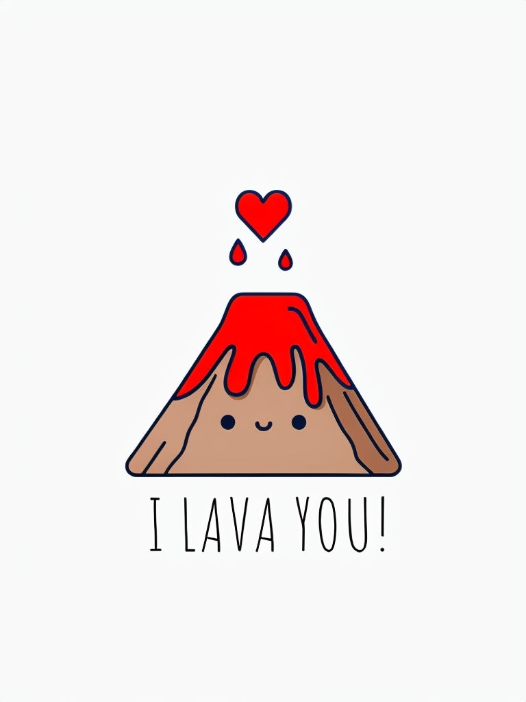 Cute Cartoon Volcano with 'I Lava You' Message Card Design